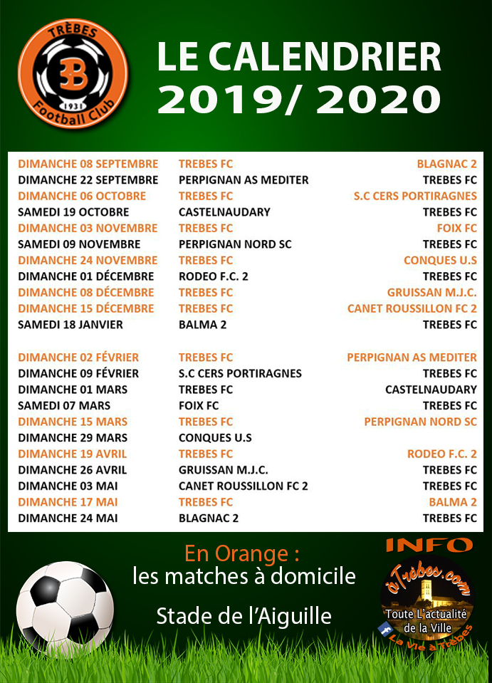 Foot TFC calendrier 2019-2020