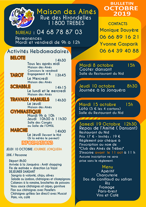 bulletin OCT  2019 Trèbes Club des Aînés