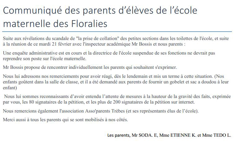 communiqué parents