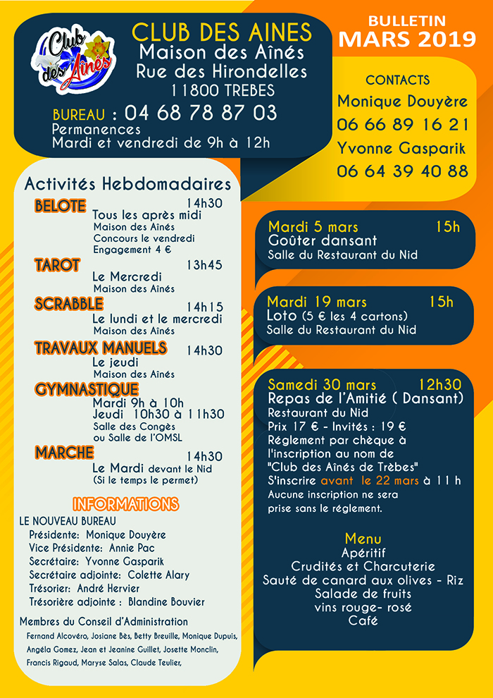 bulletin mars 2019 Trèbes Ainés