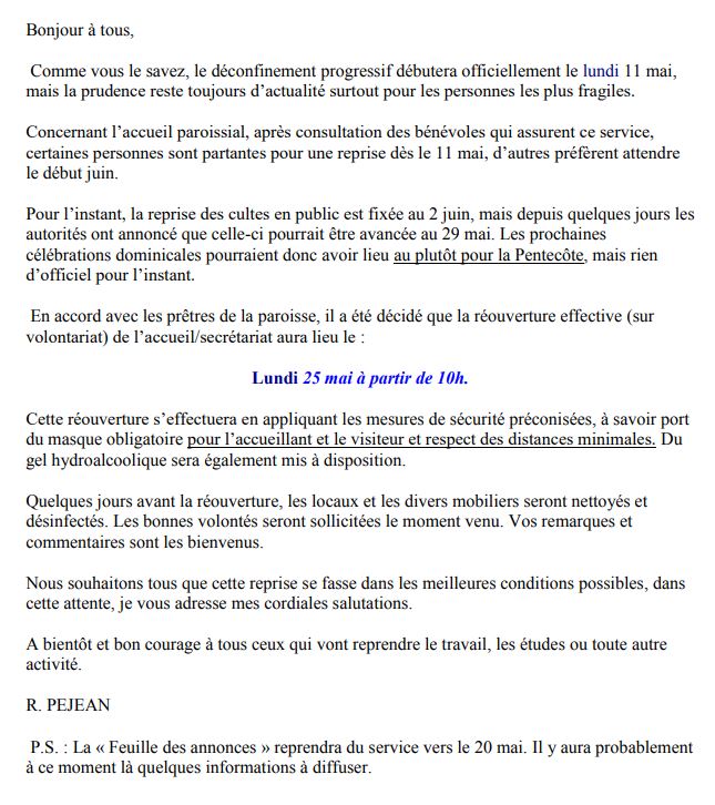 paroisse déconfinement 2020